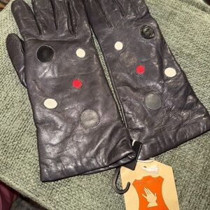 Leather Gloves with Polka Dot Design